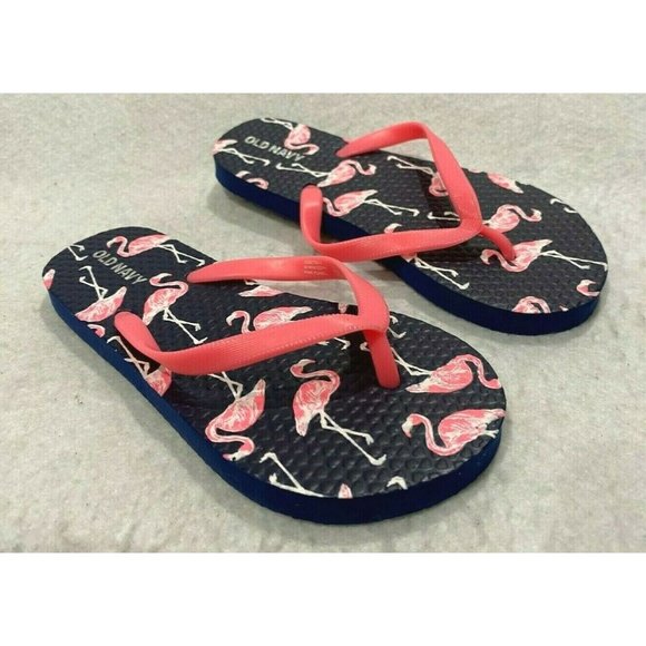 Old Navy Girls Flip Flops New Nwot‎ Blue Flamingos - Picture 1 of 5